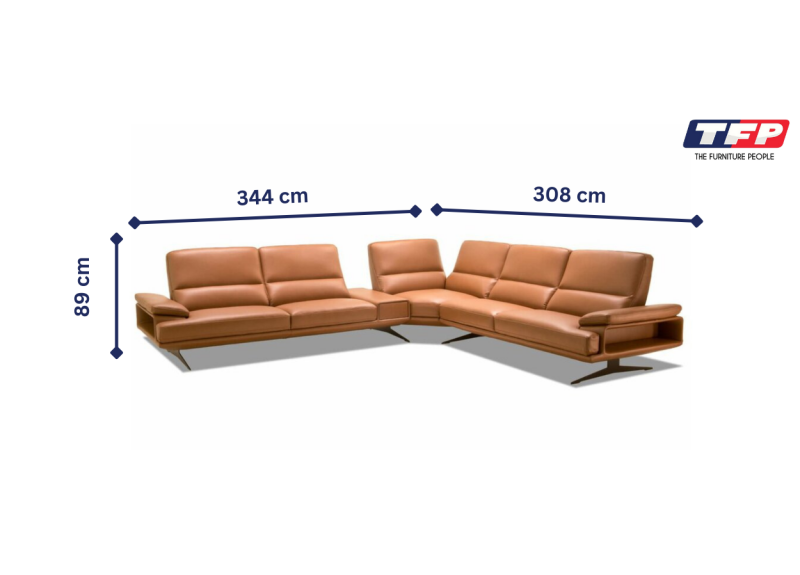 Leather/Fabric 5 Seater Corner Sofa with Adjustable Headrest - Soprano